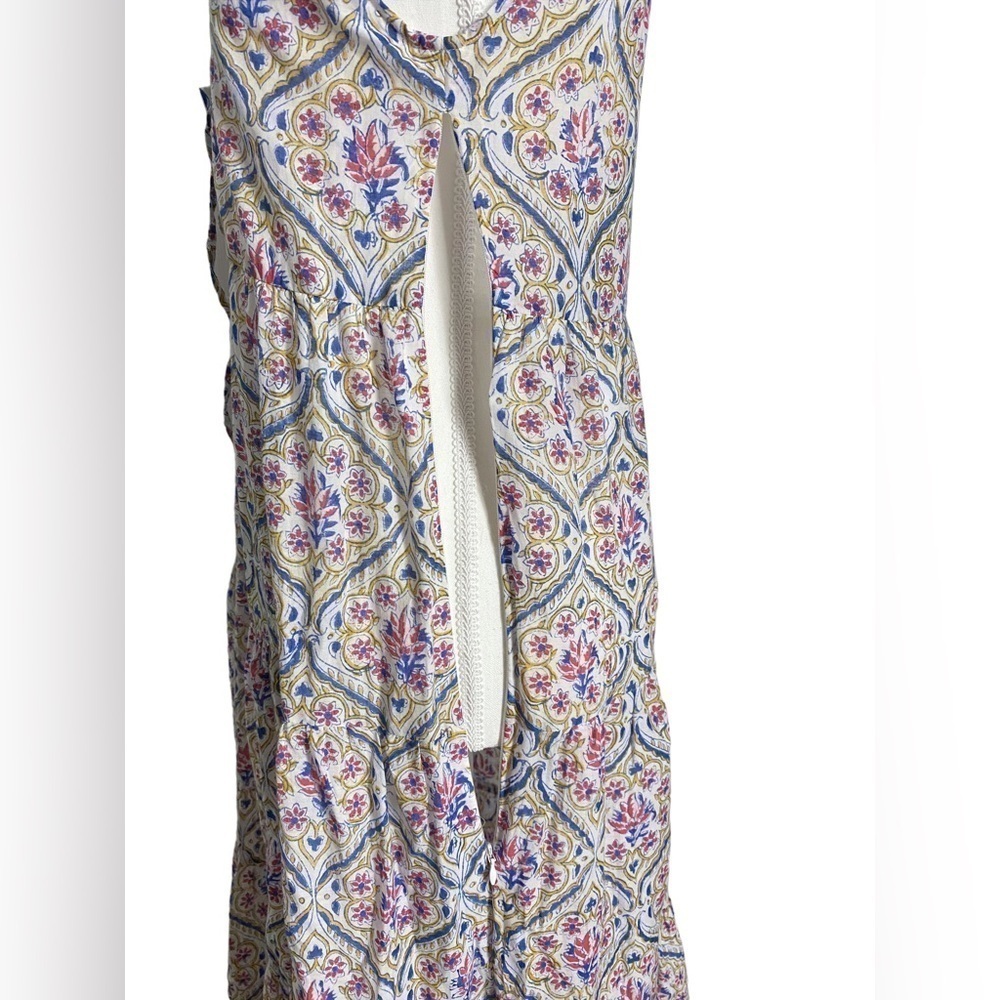 IBIZA VINTAGE FLORAL MOSAIC SLEEVELESS BOHO TIERED MAXI DRESS - Picture 4 of 13